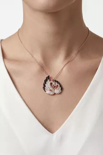 925 Sterling Silver Rose Gold Black & White CZ Swan Couple Pendant Necklace Set  for Women