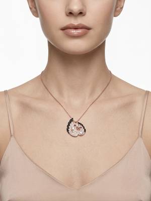 925 Sterling Silver Rose Gold Black & White CZ Swan Couple Pendant Necklace Set  for Women 3