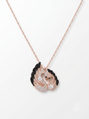 925 Sterling Silver Rose Gold Black & White CZ Swan Couple Pendant Necklace Set  for Women 4