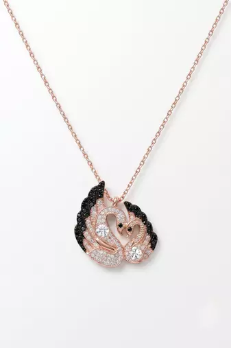 925 Sterling Silver Rose Gold Black & White CZ Swan Couple Pendant Necklace Set  for Women