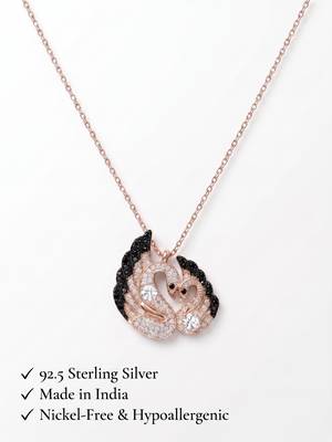 925 Sterling Silver Rose Gold Black & White CZ Swan Couple Pendant Necklace Set  for Women 5
