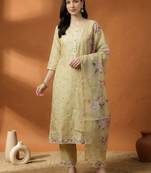 Women Ethnic Motifs Regular Linen Kurta with Trousers & With Dupatta