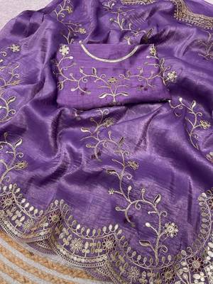 purple color codding with thread embroidery work with cutwork border silk blend saree 3