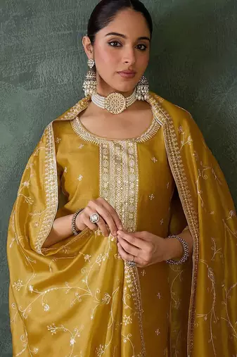 Women Embroidered Regular Sequinned Kurta with Trousers & Dupatta
