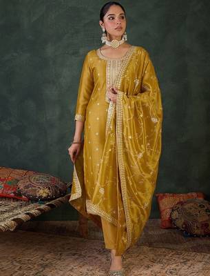 Women Embroidered Regular Sequinned Kurta with Trousers & Dupatta 2