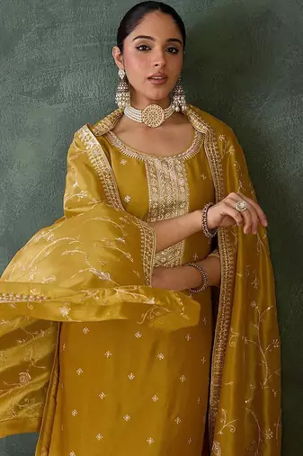 Women Embroidered Regular Sequinned Kurta with Trousers & Dupatta