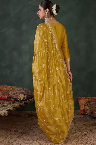 Women Embroidered Regular Sequinned Kurta with Trousers & Dupatta