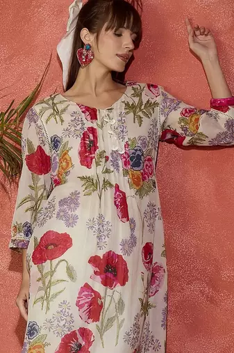 Women Floral Printed Regular Pure Cotton Kurta with Trousers