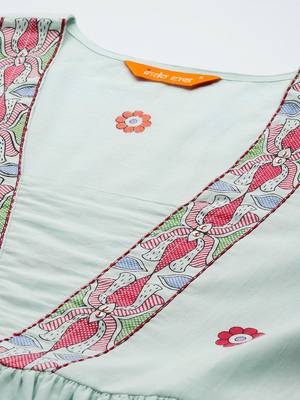 Ethnic Motifs Printed Pleated Pure Cotton Kurta with Trousers & Dupatta 2