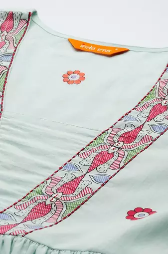 Ethnic Motifs Printed Pleated Pure Cotton Kurta with Trousers & Dupatta