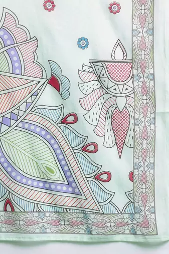 Ethnic Motifs Printed Pleated Pure Cotton Kurta with Trousers & Dupatta