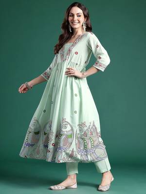 Ethnic Motifs Printed Pleated Pure Cotton Kurta with Trousers & Dupatta 6