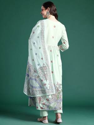 Ethnic Motifs Printed Pleated Pure Cotton Kurta with Trousers & Dupatta 7