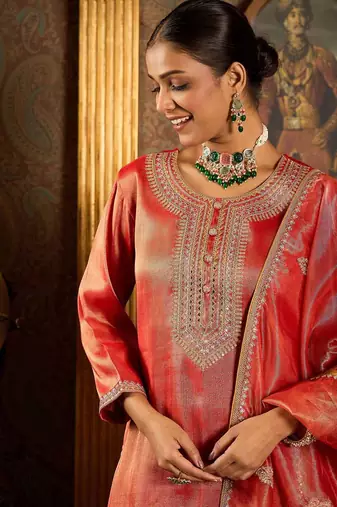 Ethnic Motifs Embroidered Zari Liva Kurta With Trousers & Dupatta