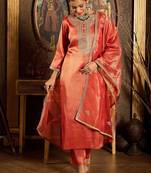 Ethnic Motifs Embroidered Zari Liva Kurta With Trousers & Dupatta