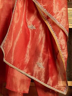 Ethnic Motifs Embroidered Zari Liva Kurta With Trousers & Dupatta 4