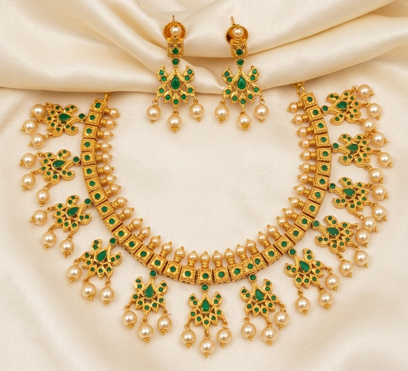 Green color guttapoosalu necklace set