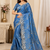 blue color codding with thread embroidery work with cutwork border silk blend saree