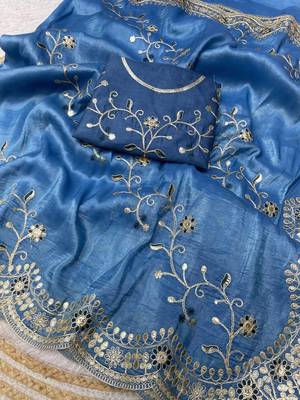 blue color codding with thread embroidery work with cutwork border silk blend saree 3