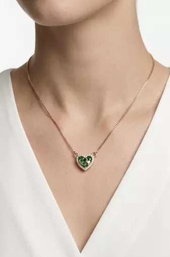 925 Sterling Silver Rose Gold Emerald  Green Heart Pendant Necklace Set  for Women