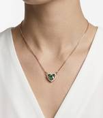 925 Sterling Silver Rose Gold Emerald  Green Heart Pendant Necklace Set  for Women