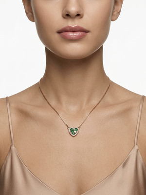 925 Sterling Silver Rose Gold Emerald  Green Heart Pendant Necklace Set  for Women 2