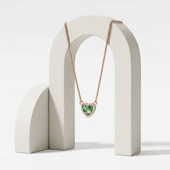 925 Sterling Silver Rose Gold Emerald  Green Heart Pendant Necklace Set  for Women 3