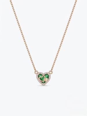 925 Sterling Silver Rose Gold Emerald  Green Heart Pendant Necklace Set  for Women 4