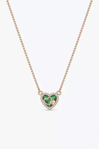 925 Sterling Silver Rose Gold Emerald  Green Heart Pendant Necklace Set  for Women