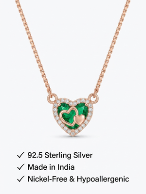 925 Sterling Silver Rose Gold Emerald  Green Heart Pendant Necklace Set  for Women 5