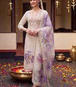Women Floral Embroidered Regular Thread Work Pure Cotton Kurta with Trousers & With Dupatta