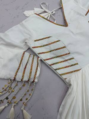Navratri special white pure cotton anarkali gown with gold lace work 5