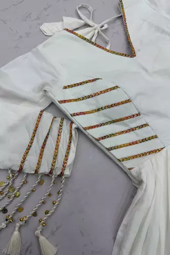 Navratri special white pure cotton anarkali gown with gold lace work