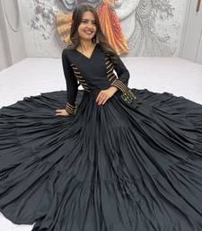 Navratri special black pure cotton anarkali gown with gold lace work
