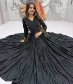 Navratri special black pure cotton anarkali gown with gold lace work