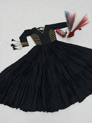 Navratri special black pure cotton anarkali gown with gold lace work 4