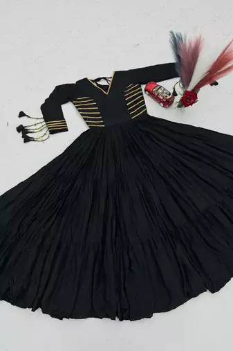 Navratri special black pure cotton anarkali gown with gold lace work