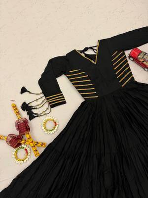 Navratri special black pure cotton anarkali gown with gold lace work 5