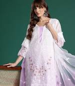 Floral Embroidered Sequinned Kurta with Trousers & Dupatta