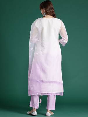 Floral Embroidered Sequinned Kurta with Trousers & Dupatta 7