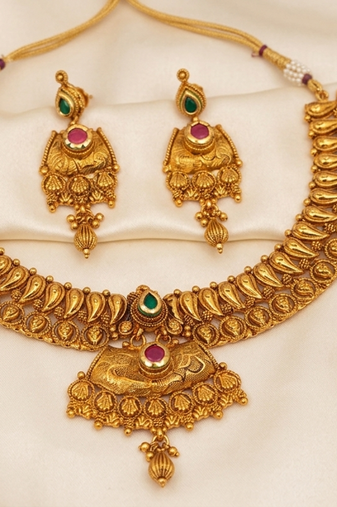 Multicolor gold plated semi bridal set