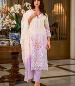 Floral Embroidered Sequinned Straight Organza Kurta With Trousers And Dupatta