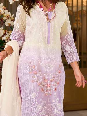 Floral Embroidered Sequinned Straight Organza Kurta With Trousers And Dupatta 2