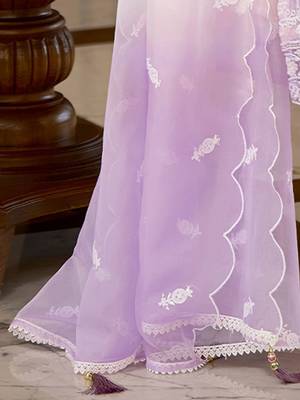 Floral Embroidered Sequinned Straight Organza Kurta With Trousers And Dupatta 7