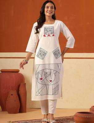 Women Printed Regular Pure Cotton Kurta with Trousers 1