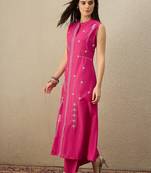Women Embroidered Regular Thread Work Pure Cotton Kurta with Trousers