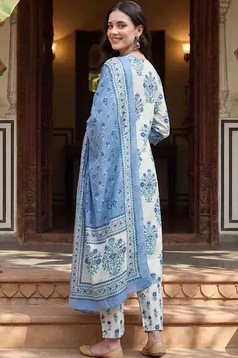Women Floral Printed Regular Pure Cotton Kurta with Trousers & With Dupatta