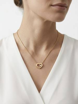 925 Sterling Silver Gold Open Solitaire CZ Heart Pendant Necklace Set  for Women 1