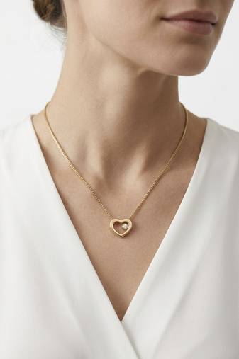 925 Sterling Silver Gold Open Solitaire CZ Heart Pendant Necklace Set  for Women