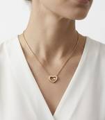925 Sterling Silver Gold Open Solitaire CZ Heart Pendant Necklace Set  for Women